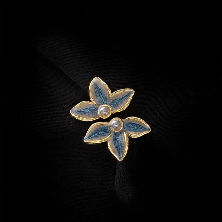 Wholesale S925 silver needle leaf rose small fresh flower earrings
